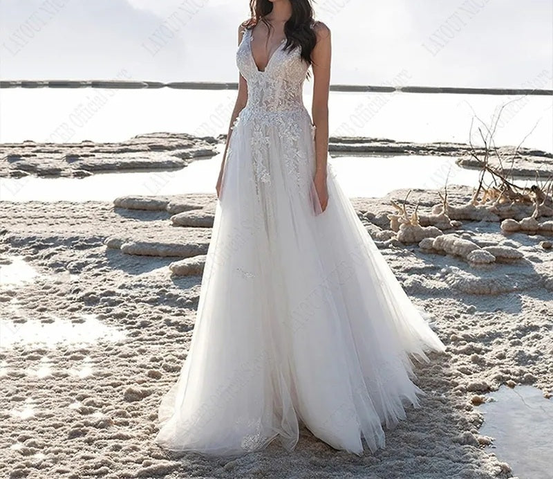 Sequined Lace/Tulle A Line Wedding Gown All Sizes/Colors