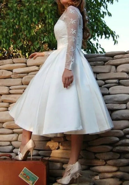 Vintage Satin Tea Length Wedding Dress All Sizes/Colors