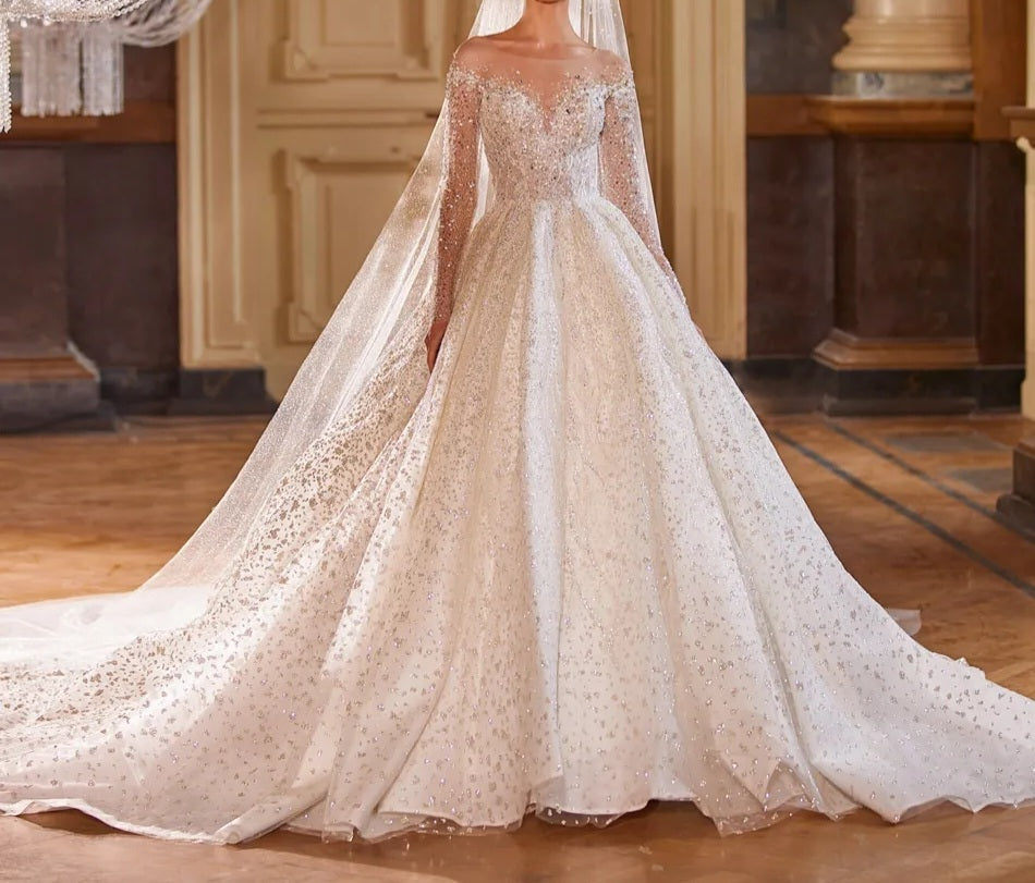 Premium All Over Crystal Ball Wedding Gown All Sizes