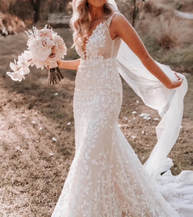 Pearled Botanical Lace Wedding Gown All Sizes