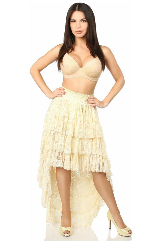 Cream High Low Lace Skirt