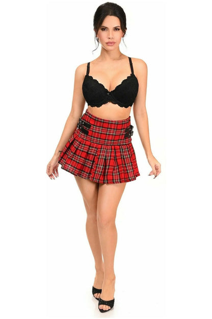 Red Plaid Pleated Skirt w/Buckles