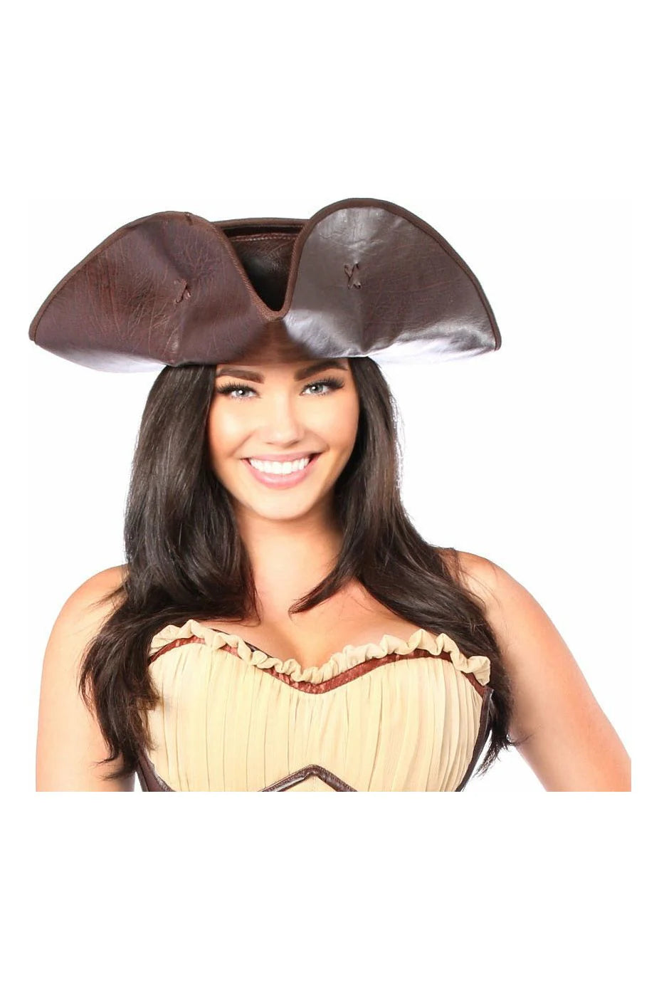 Dark Brown Faux Leather Pirate Hat