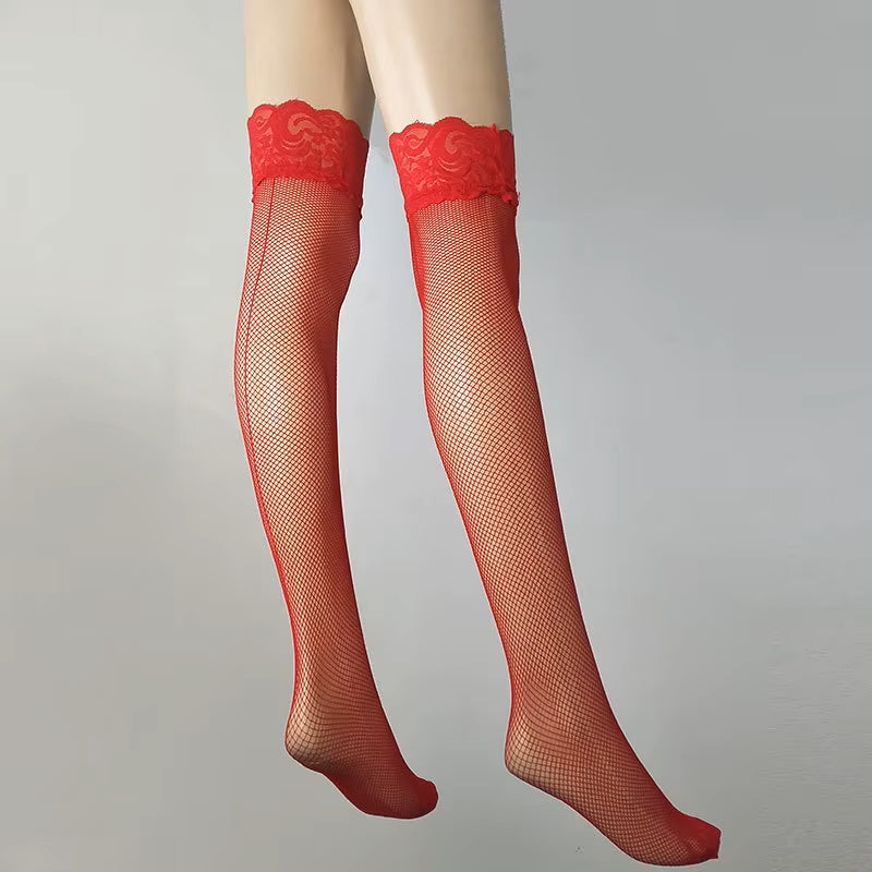 Laced Backseam Fishnet Thigh High