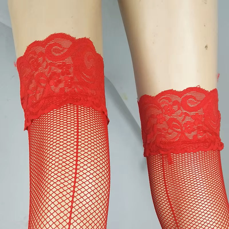 Laced Backseam Fishnet Thigh High