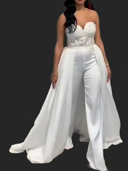 Lace/Satin Wedding Jumpsuit & Train All Sizes/Colors