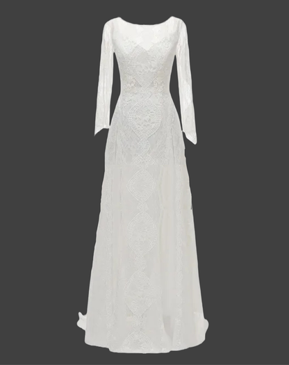 Custom Lace/Chiffon Boho Relaxed A Line Wedding Gown All Sizes/Colors