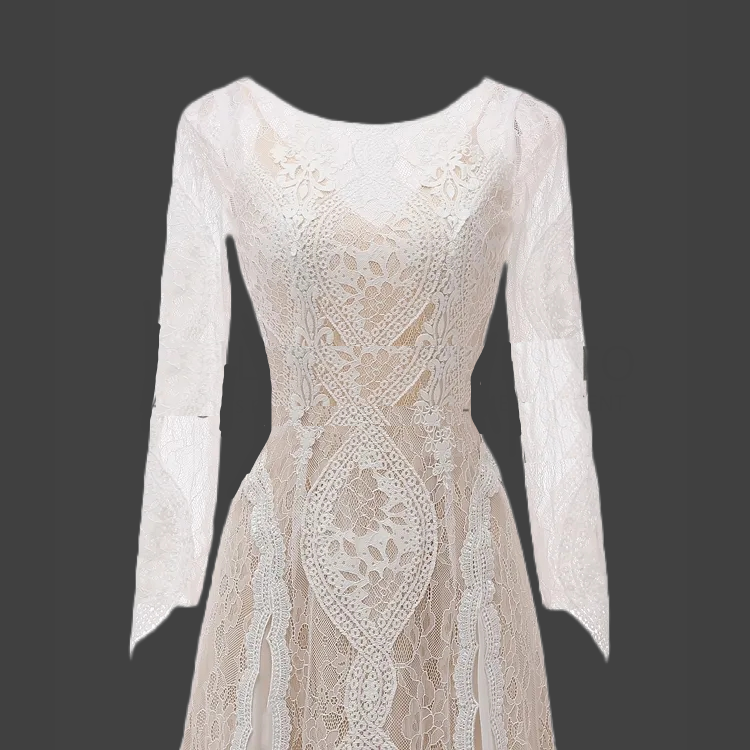 Custom Lace/Chiffon Boho Relaxed A Line Wedding Gown All Sizes/Colors