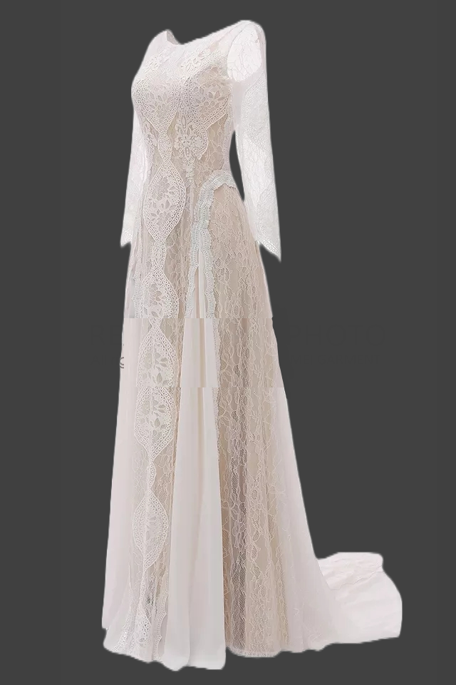 Custom Lace/Chiffon Boho Relaxed A Line Wedding Gown All Sizes/Colors