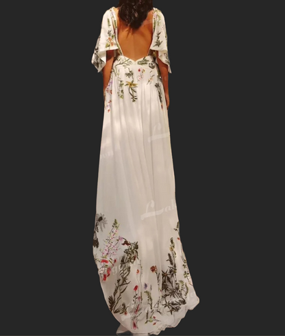 Floral Embroidered Chiffon Wedding Gown All Sizes