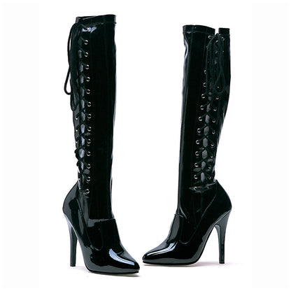 Fierce Patent Lace-Up 5" Heel Knee Boots