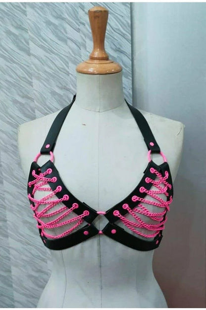 Candy Vegan Leather & Chain Bra