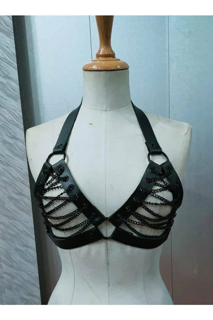 Candy Vegan Leather & Chain Bra