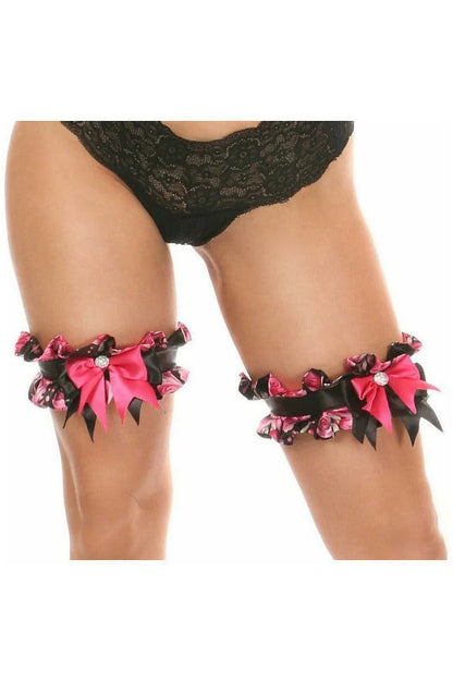 Kitten Pink Floral Satin Leg Garters