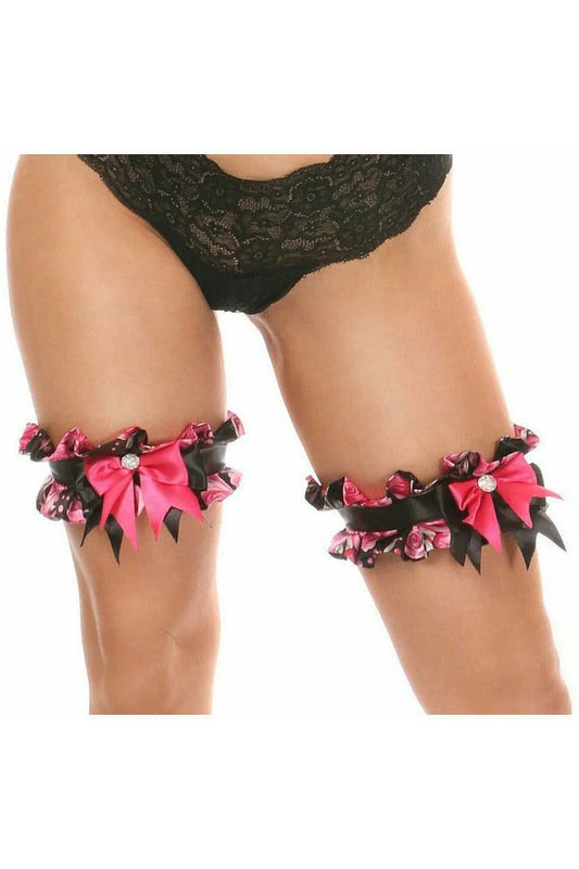 Kitten Pink Floral Satin Leg Garters