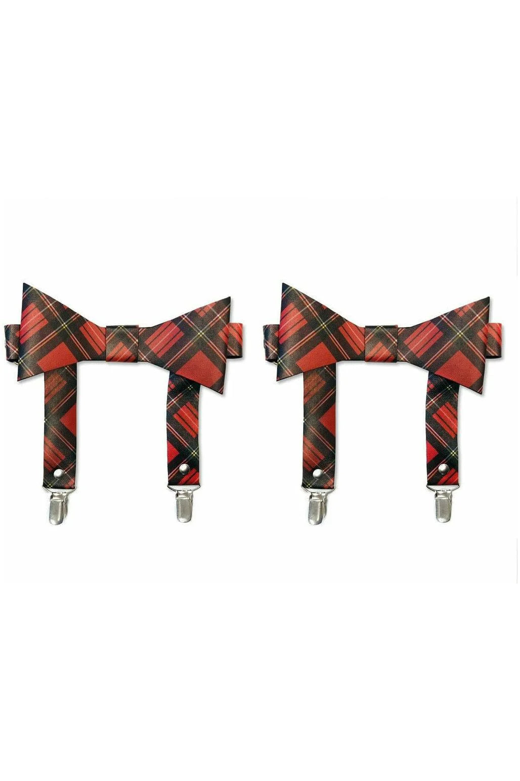 Red Plaid Faux Leather Garters