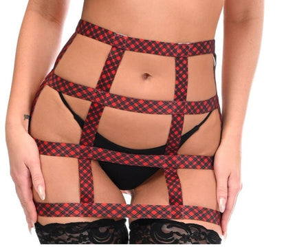 Elastic Plaid Harness Skirt