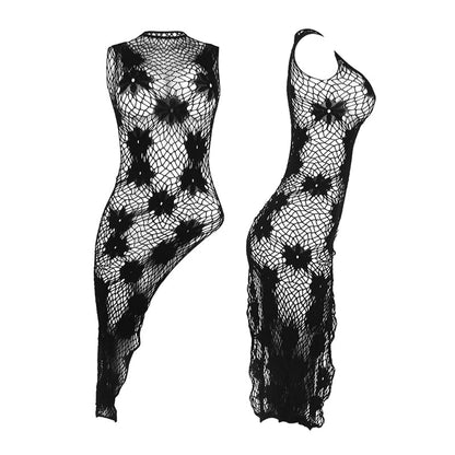 Queen Floral Fishnet Body Stocking Dress