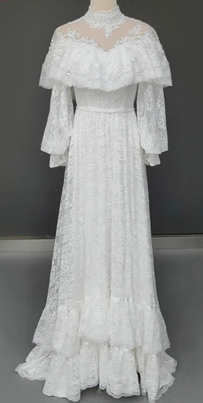 Victorian Style Lace Sheath Wedding Gown