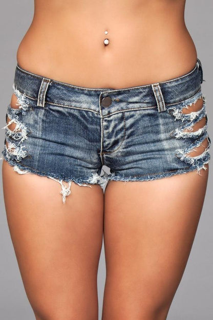 Distressed Side Cut-Out Denim Shorts