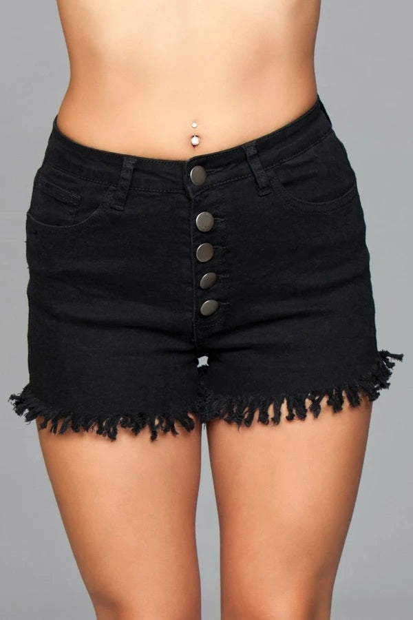 Fringed Button Up Denim Shorts