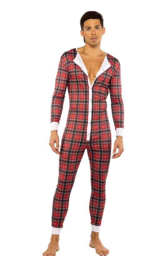 Unisex Festive Plaid One Piece PJ