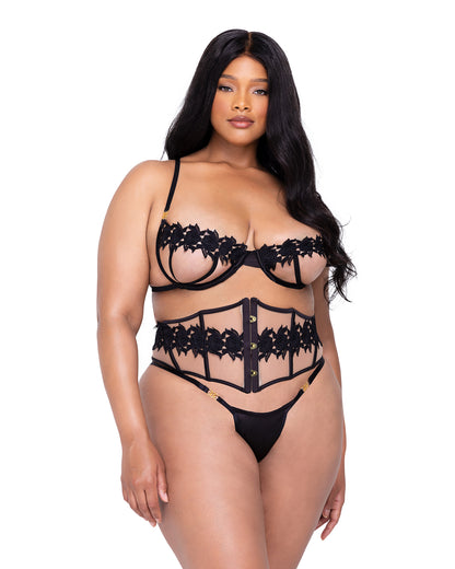 Queen Ebony Rose Bra & Waspie Set