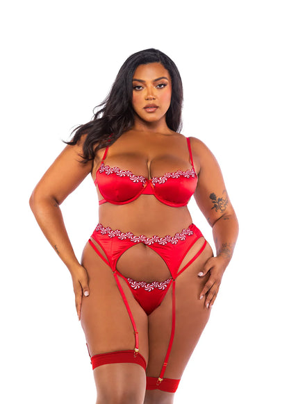 Queen Peppermint Kiss Bra & Garterbelt Set