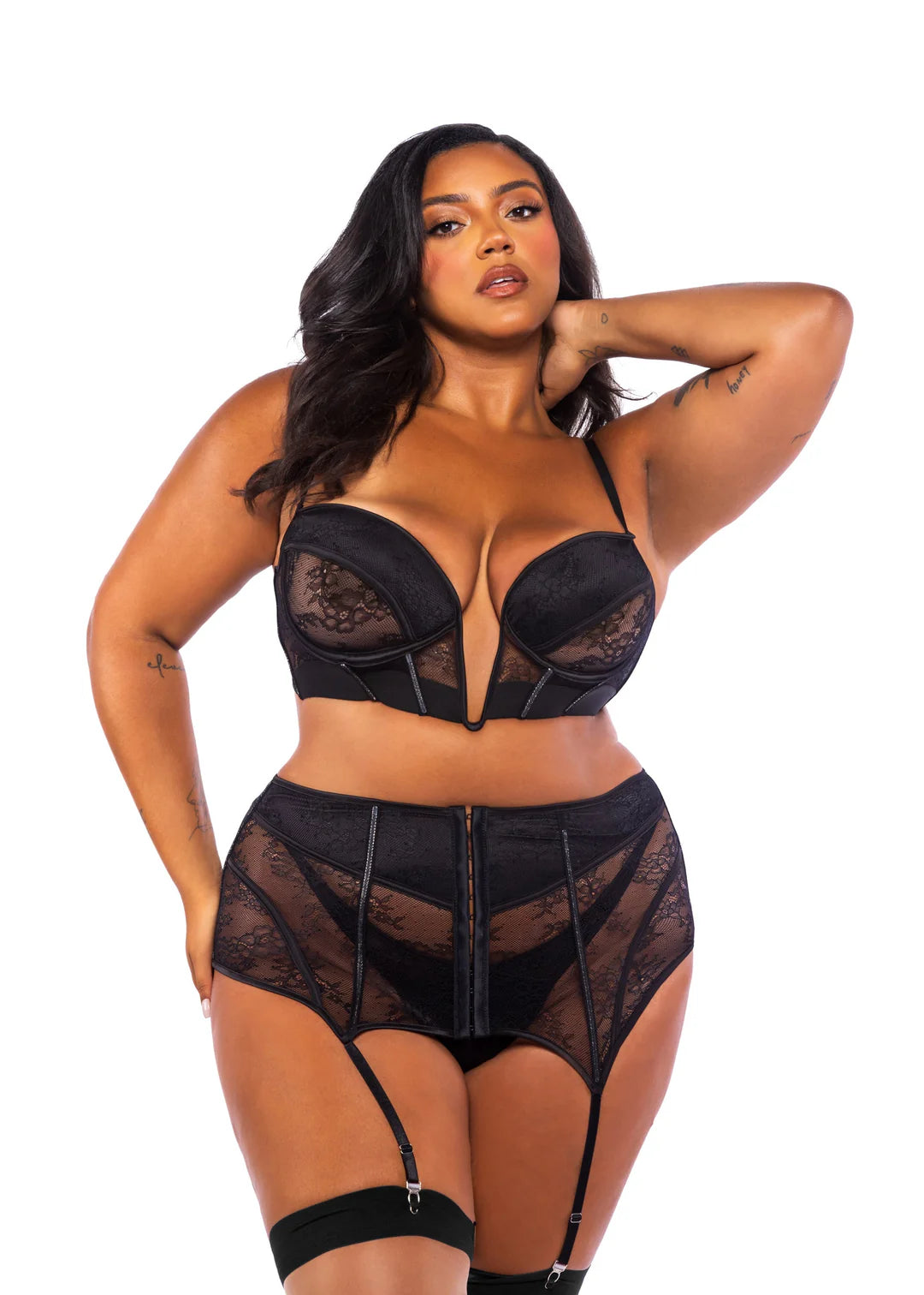 Belle Noir Bra Garter Skirt Set