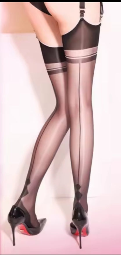 Striped Top Diamond Heel Stockings