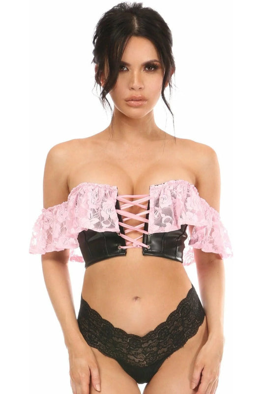 Faux Leather & Lace Bustier Top