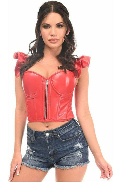 Queen Lavish Faux Leather Bustier Top w/Ruffle Sleeves