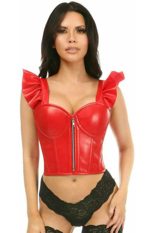 Lavish Faux Leather Bustier Top w/Ruffle Sleeves