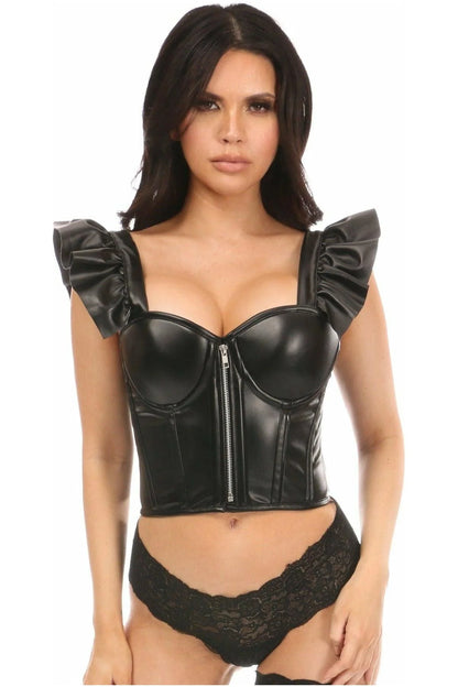 Queen Lavish Faux Leather Bustier Top w/Ruffle Sleeves