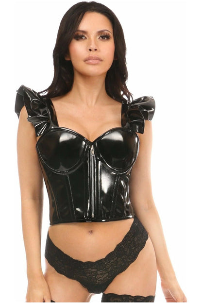 Patent Bustier Top w/Ruffle Sleeves