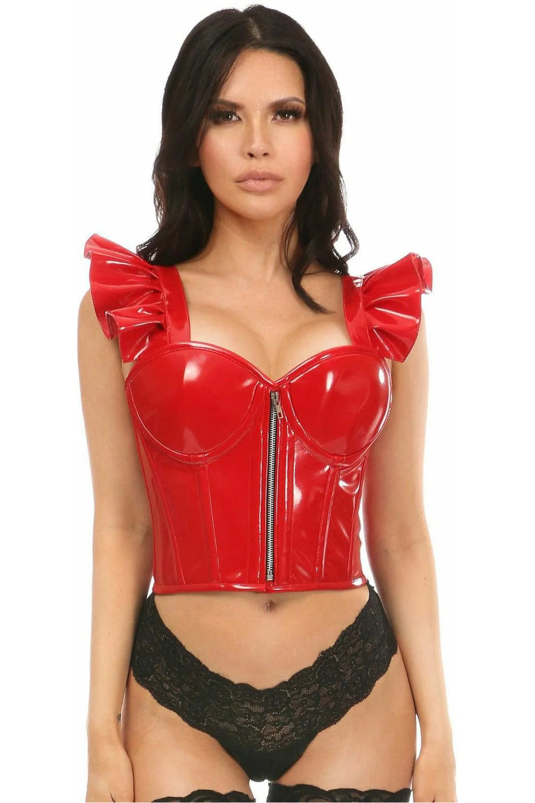 Patent Bustier Top w/Ruffle Sleeves