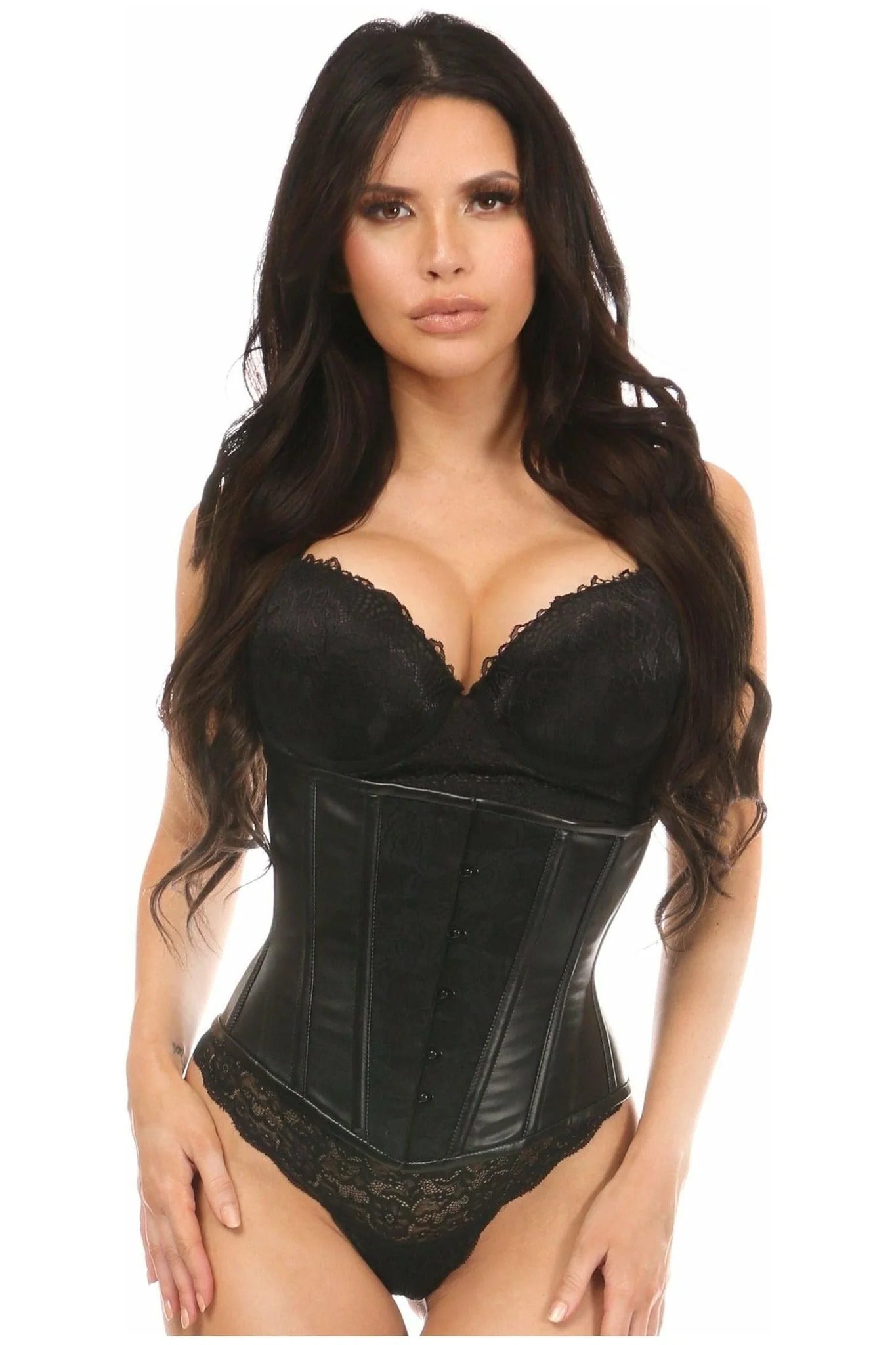 Lavish Wet Look & Lace Overlay Waist Corset