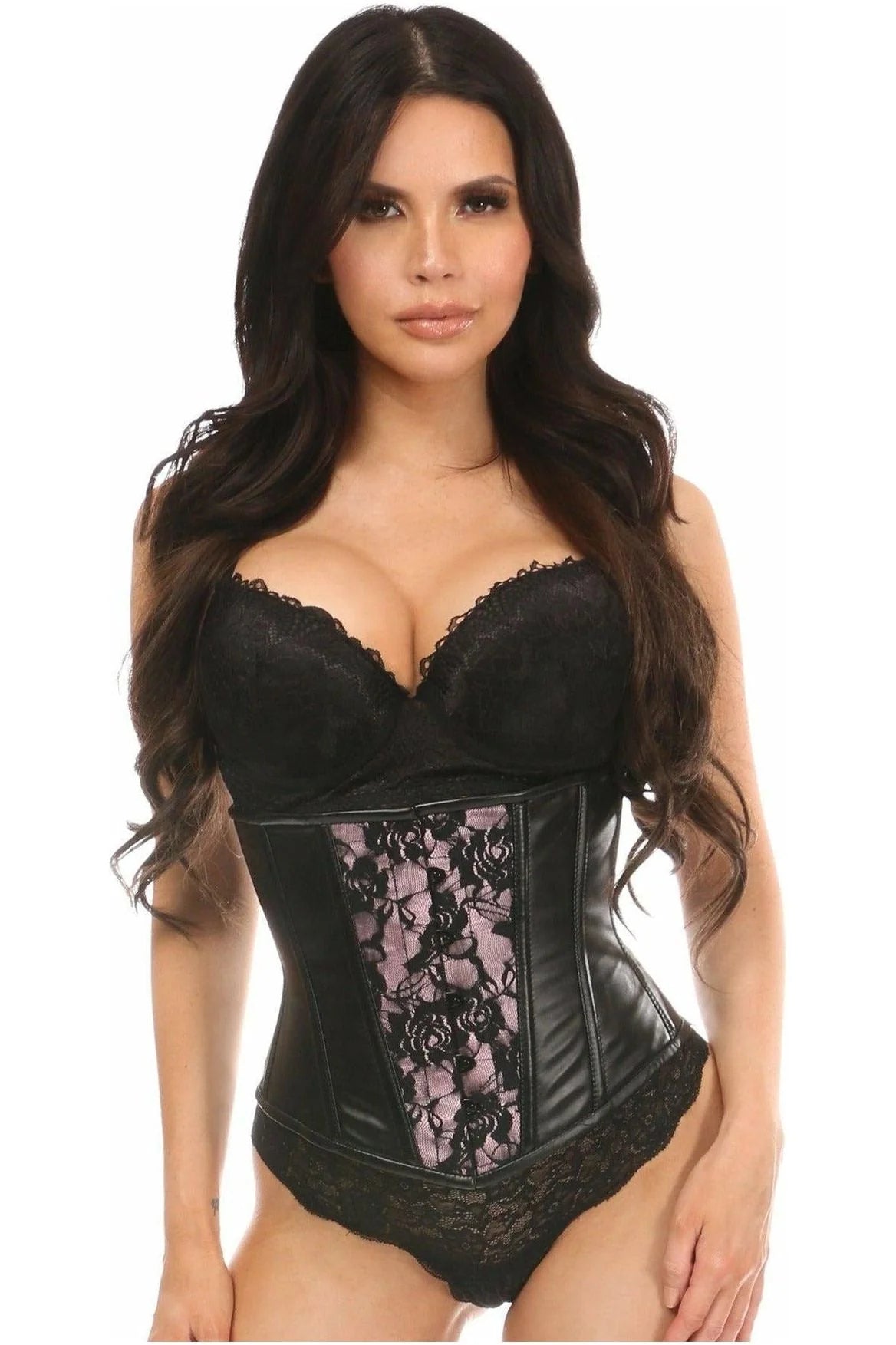 Lavish Wet Look & Lace Overlay Waist Corset