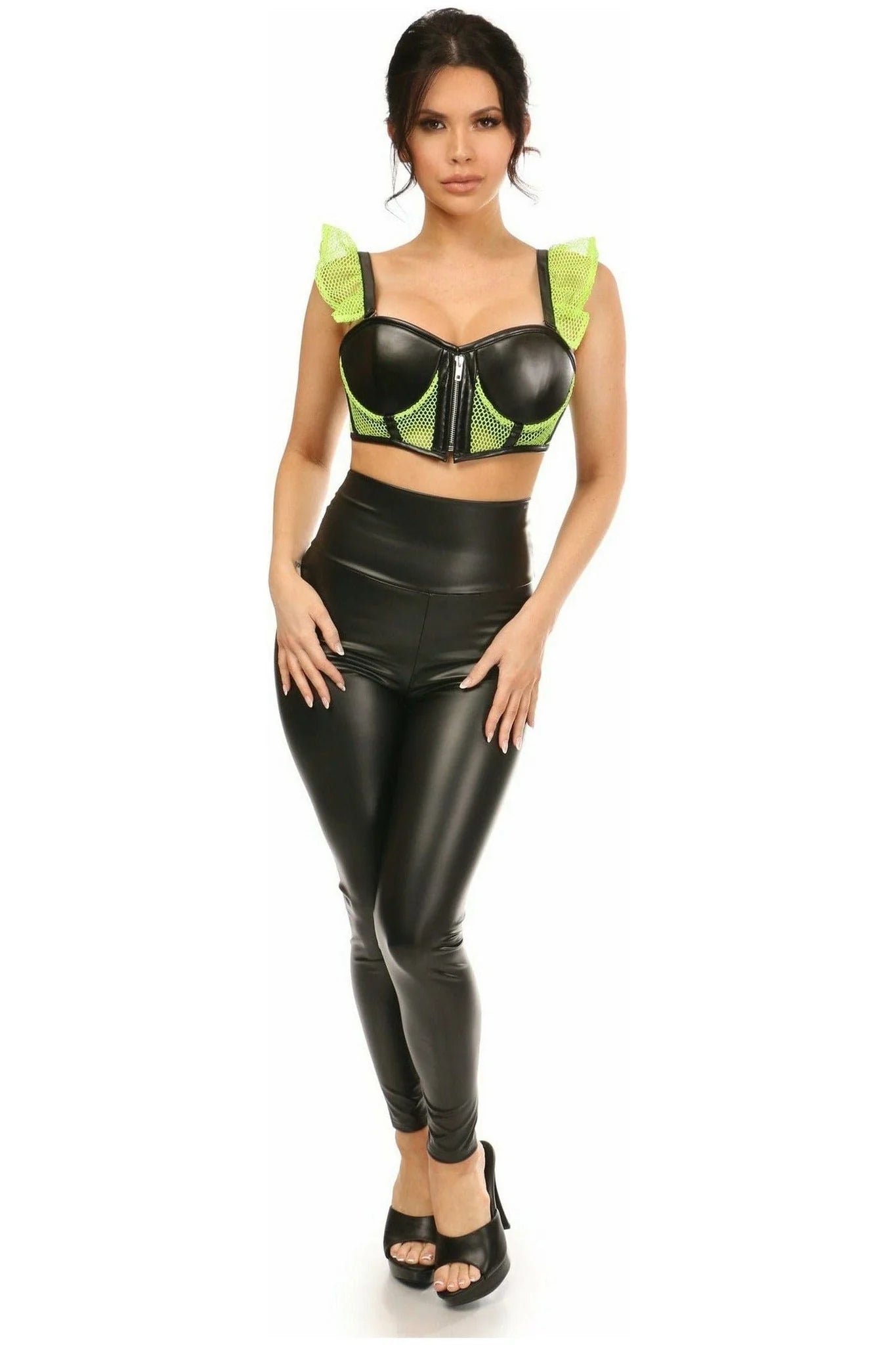 Faux Leather & Fishnet Cropped Bustier Top