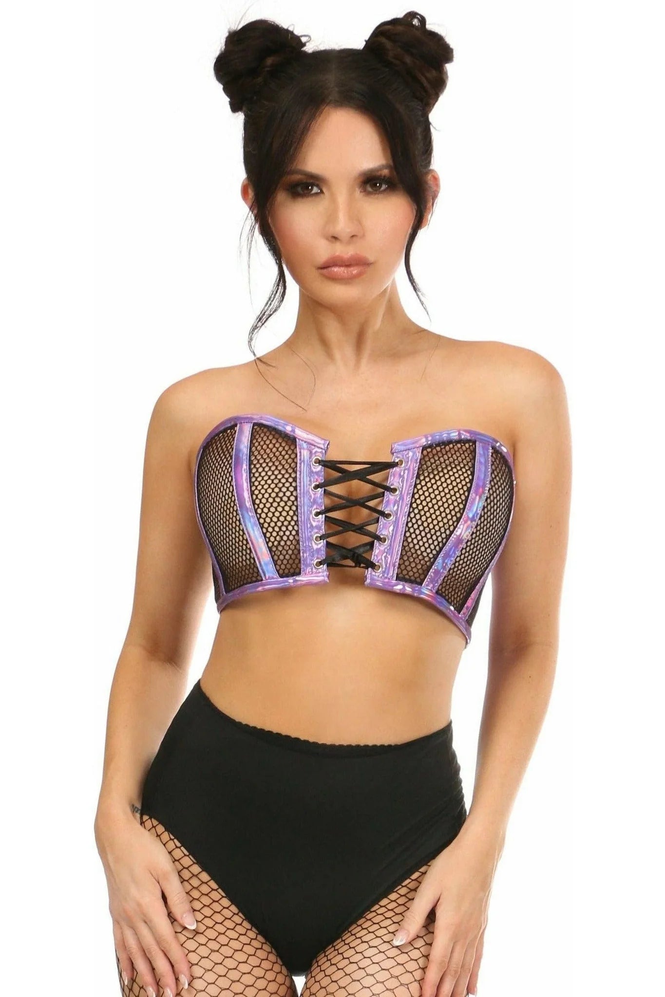 Holo Trim Fishnet Cropped Bustier Queen