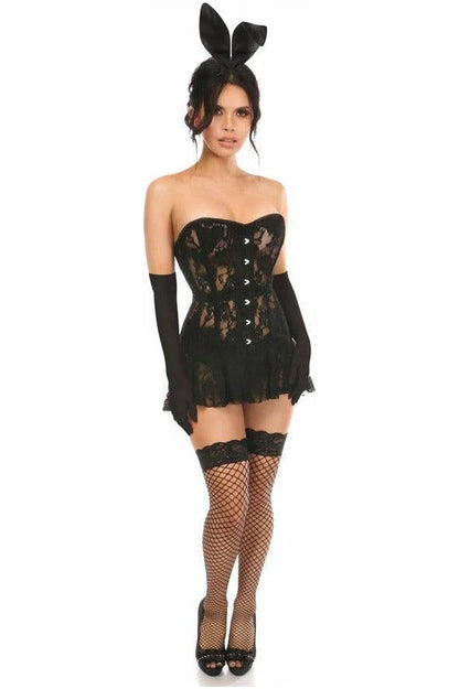 Lavish 4 PC Sexy Black Bunny Corset Dress Costume