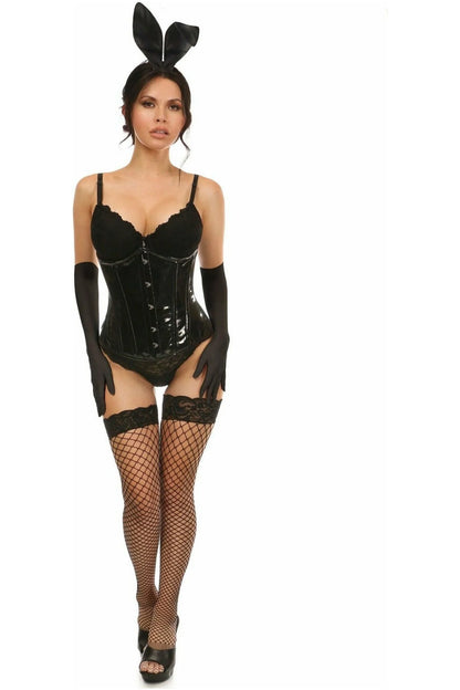 Lavish 4 PC Black Vinyl Bunny Corset Costume