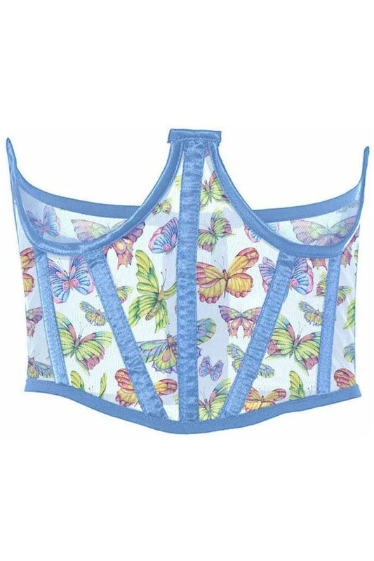 Butterfly Printed Mesh Underbust Corset