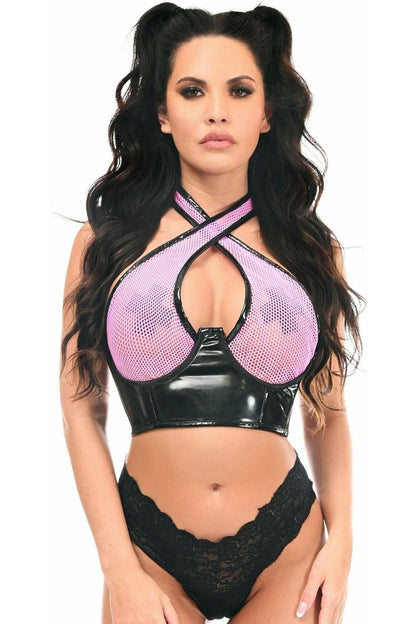 Vinyl & Fishnet Halter Top Cincher