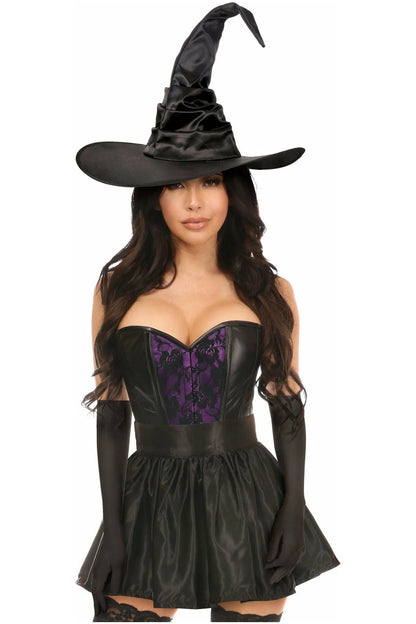 Lavish 4 PC Purple Lace/Wet Look Witch Corset Costume