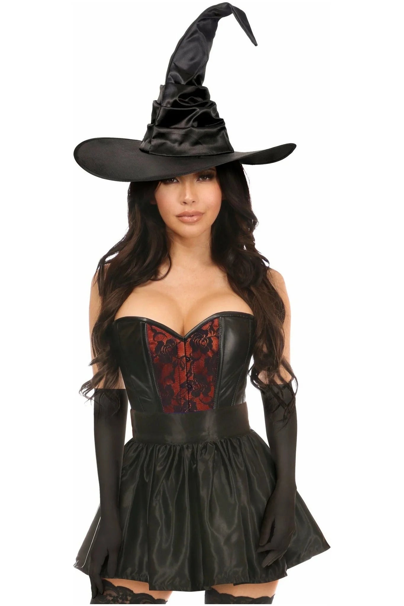 Lavish 4 PC Red Lace/Wet Look Witch Corset Costume