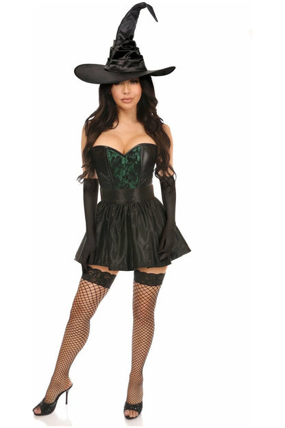 Lavish 4 PC Green Lace/Wet Look Witch Corset Costume