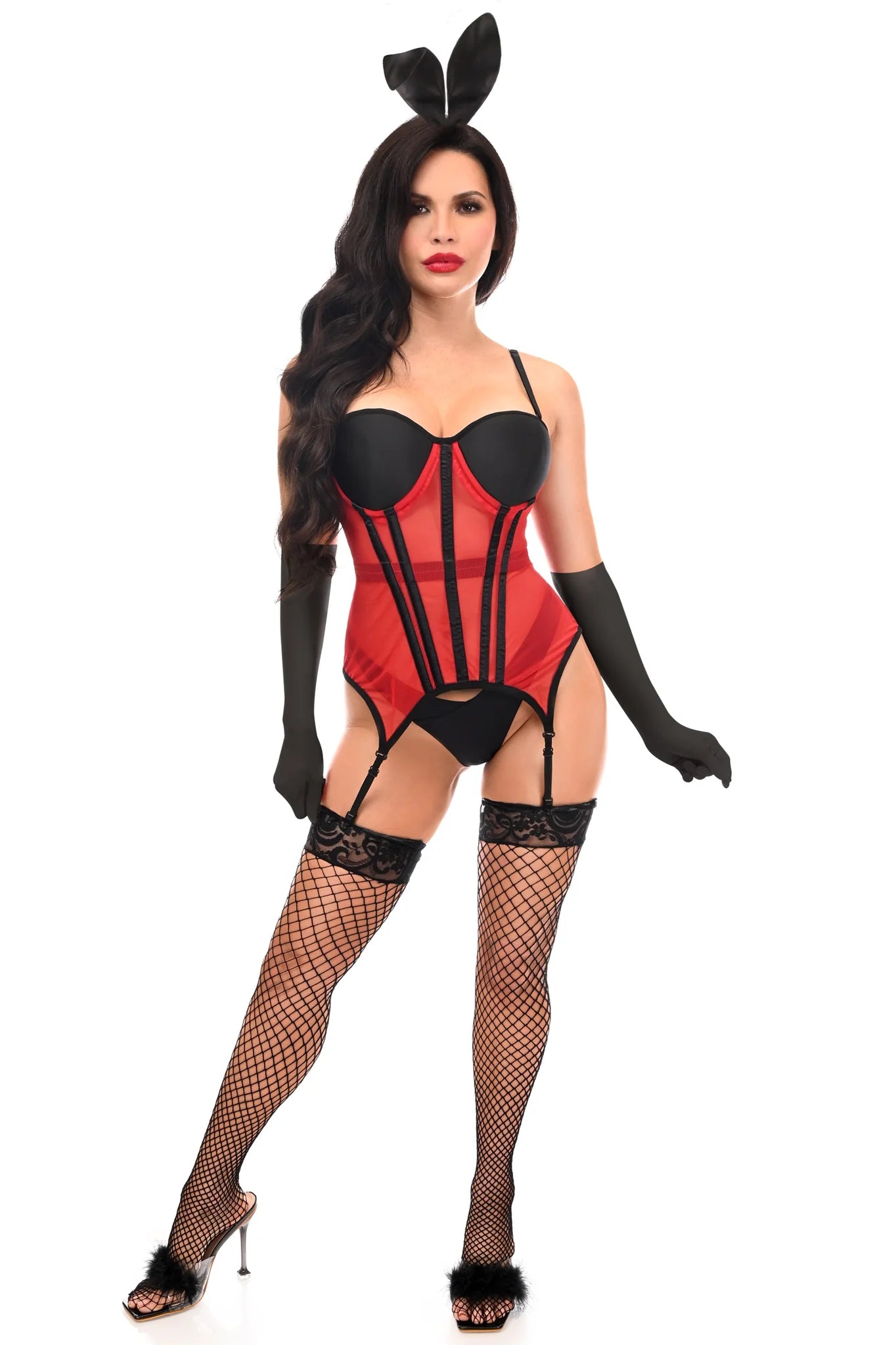 Lavish 4 PC Red Sexy Bunny Convertible Bustier Costume