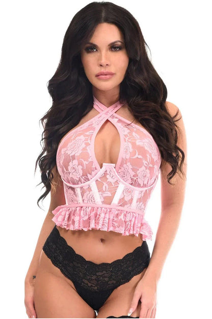 Queen Lavish Sheer Lace Bustier Top