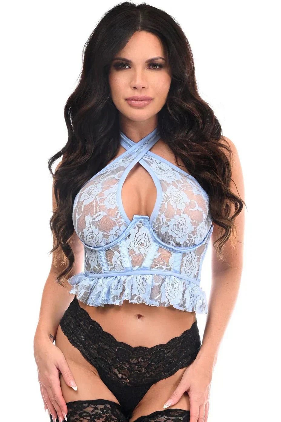 Queen Lavish Sheer Lace Bustier Top